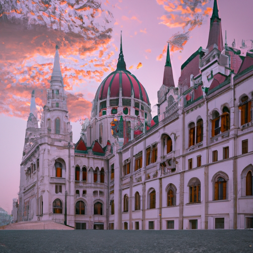 תמונה צבעונית של בניין הפרלמנט ההונגרי בלב בודפשט