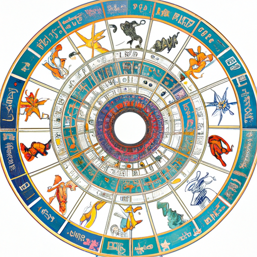 איור וינטג' של גלגל המזלות המייצג את מקורות האסטרולוגיה