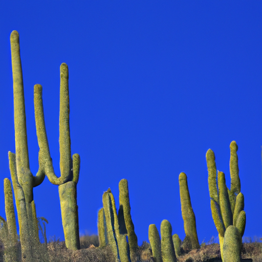 1. נוף פנורמי של המדבר התוסס של באחה קליפורניה, עם קקטוסים המתנשאים על רקע שמיים כחולים עמוקים.